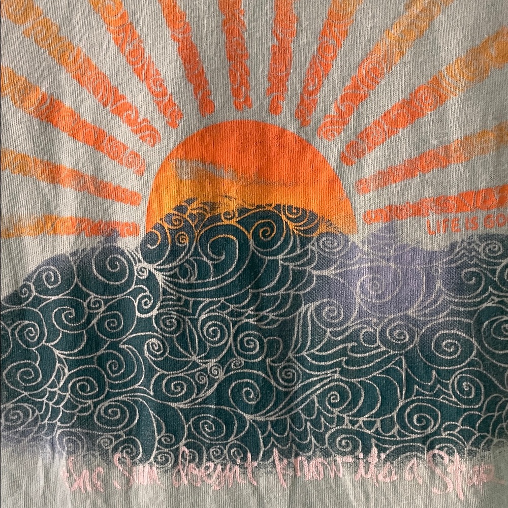 Life is Good Mint Green Long-Sleeve Hoodie Graphic Tee with Sunrise Motif - Picture 3 of 4